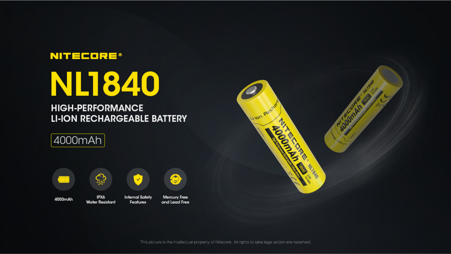 Nitecore 18650 4000mAh 5A Protected Li-ion Rechargeable Battery NL1840