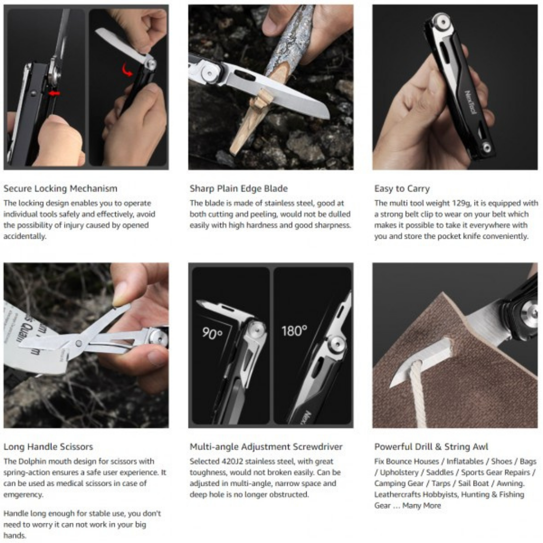 NexTool 12-in-1 Knight NE20153 EDC Steel Knife Scissors Multifunctional Multitool