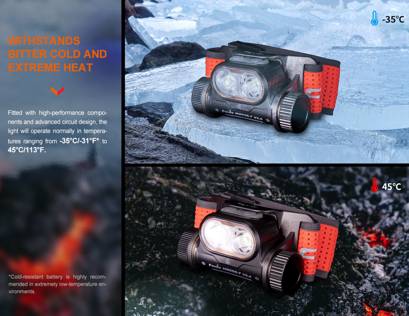 Fenix HM65R-T V2.0 Luminus SST40 Cool White LED & SST20 Warm White LED 1600L Lightweight Magnesium Rechargeable Headlamp