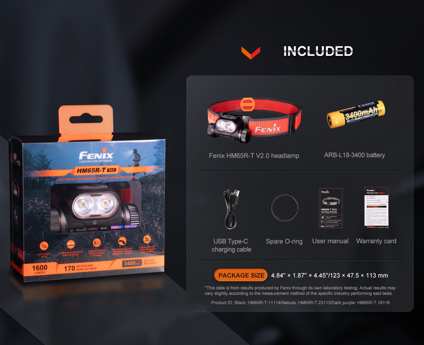 Fenix HM65R-T V2.0 Luminus SST40 Cool White LED & SST20 Warm White LED 1600L Lightweight Magnesium Rechargeable Headlamp