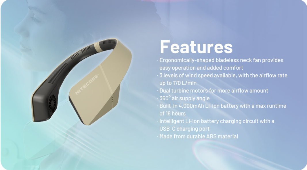 Nitecore NEF20 Portable Bladeless Neck Fan