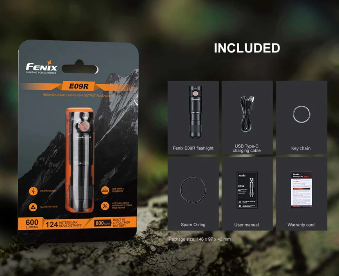 Fenix E09R Luminus SST20 LED 600L Rechargeable Flashlight