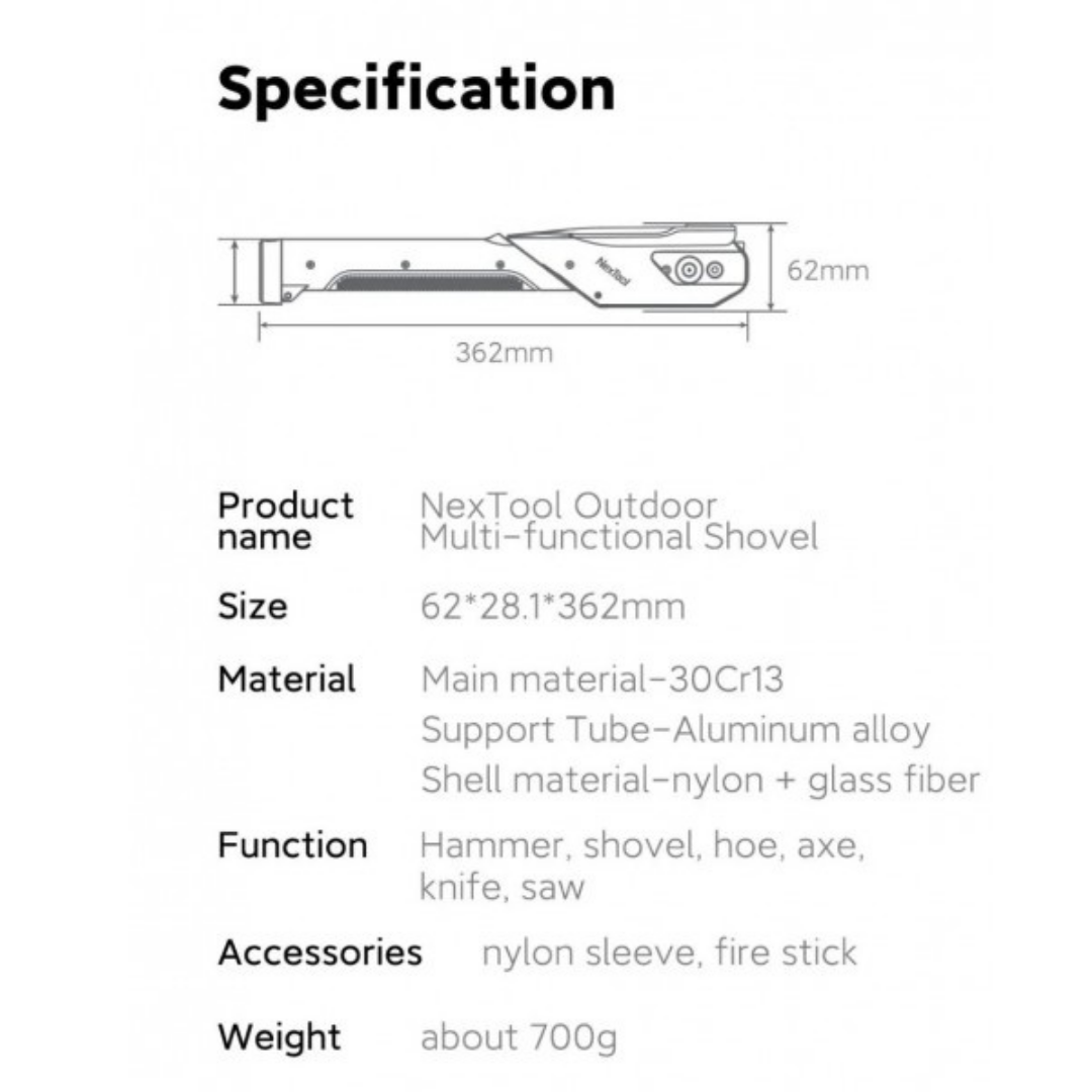 NexTool 6-in-1 Thunder Multifunctional Shovel Axe Hammer Fire Starter Wood Saw Knife NE20057