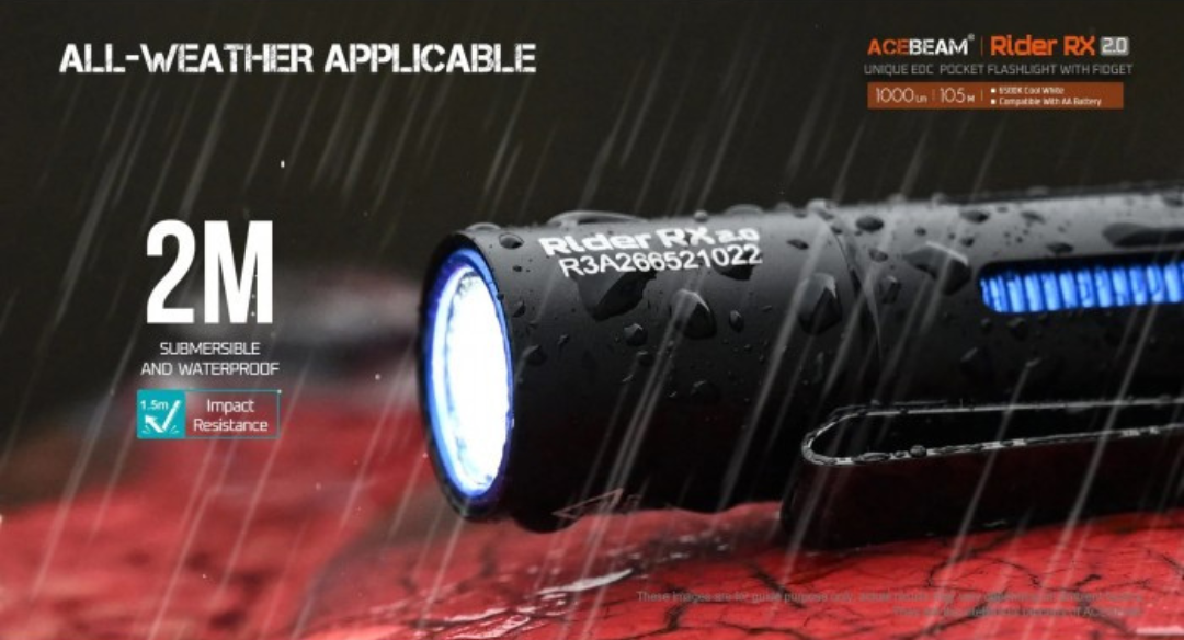 Acebeam Rider RX 2.0 AL Black Fidget 6500K Cool White LED 1000 Lumens USB Rechargeable EDC Flashlight