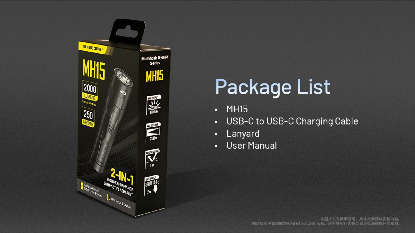 Nitecore MH15 Luminus SST40 LED 2000L 2-in-1 Rechargeable Power Bank Flashlight