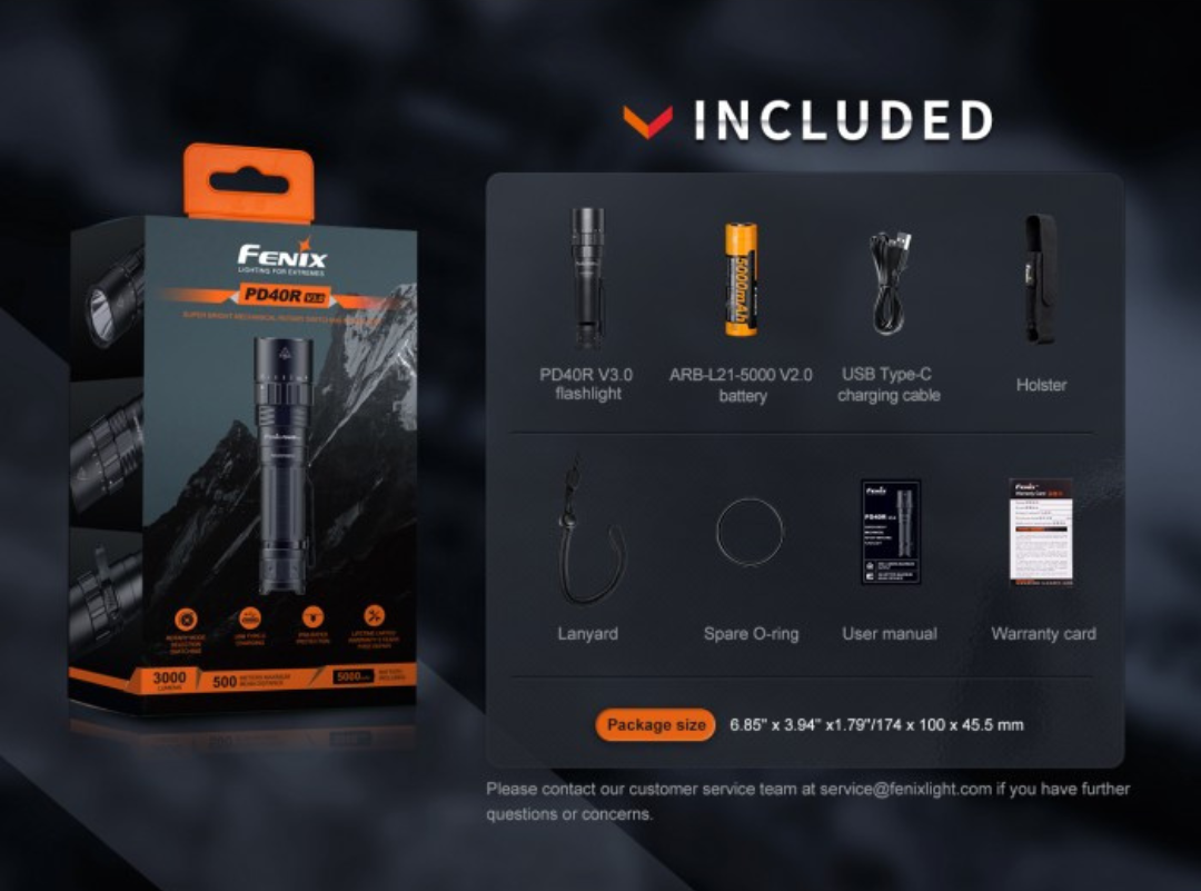 Fenix PD40R V3.0 Luminus SFT70 LED 3000L Rechargeable Flashlight