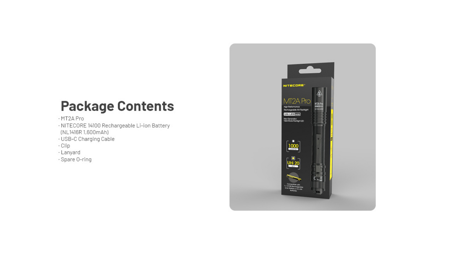 Nitecore MT2A Pro NiteLab UHi 20 LED CW 1000L USB Rechargeable Flashlight