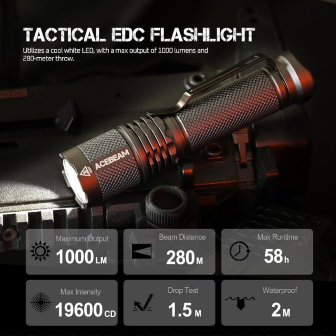 Acebeam TAC AA Cool White 6500k 1000 Lumens USB Rechargeable Flashlight