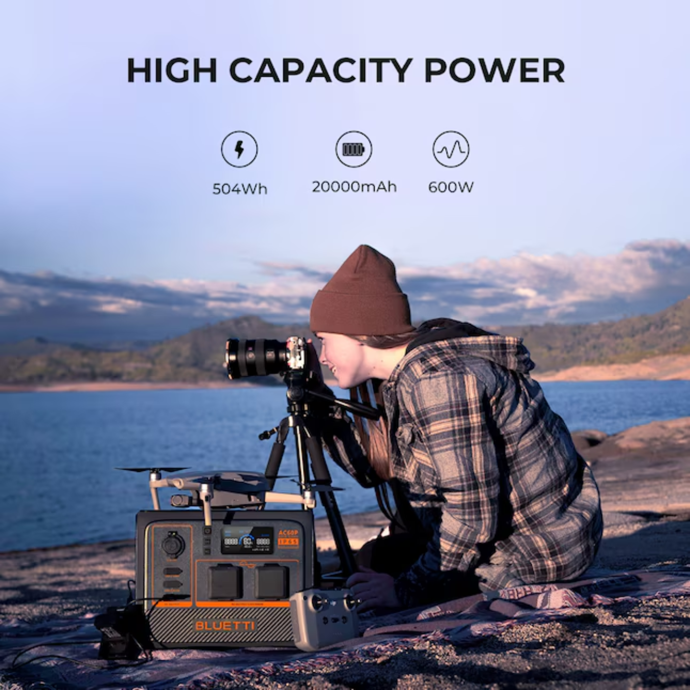 BLUETTI AC60P Portable Power Station 504Wh LiFePO4 Battery Surge AC Solar Generator (600W/1200W)