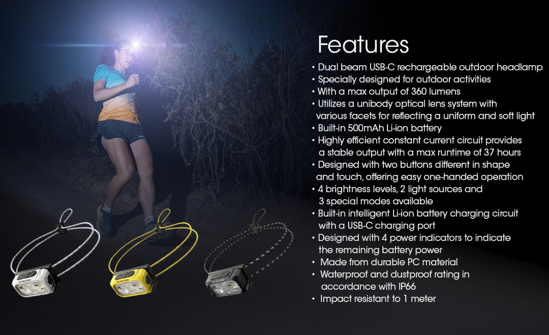 Nitecore NU21 360L Dual Beam Ultra Lightweight Rechargeable Headlamp