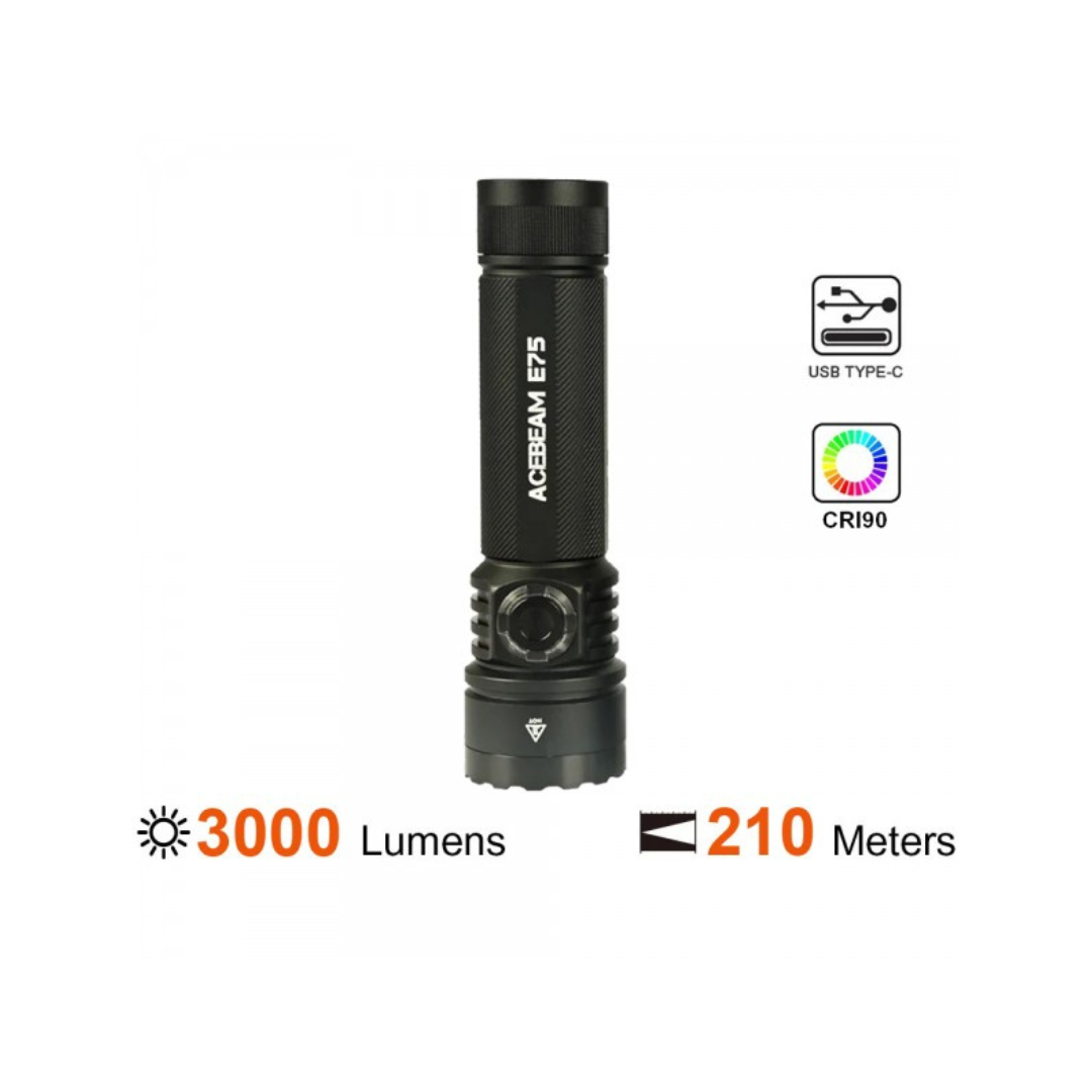 Acebeam E75 5000K Neutral White LED 3000 Lumens USB Rechargeable EDC Flashlight