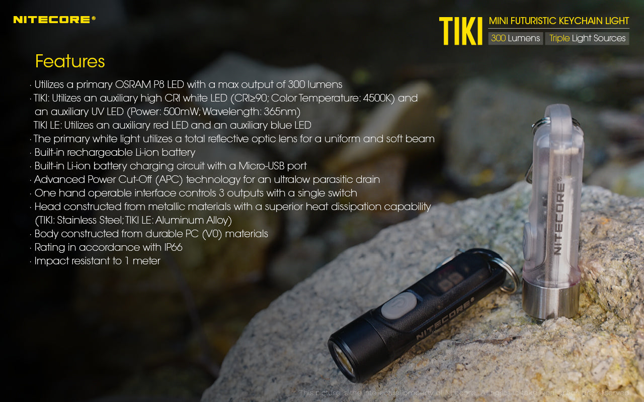 Nitecore TIKI UV/HiCRI LED Keychain Light 300 Lumens Type-C