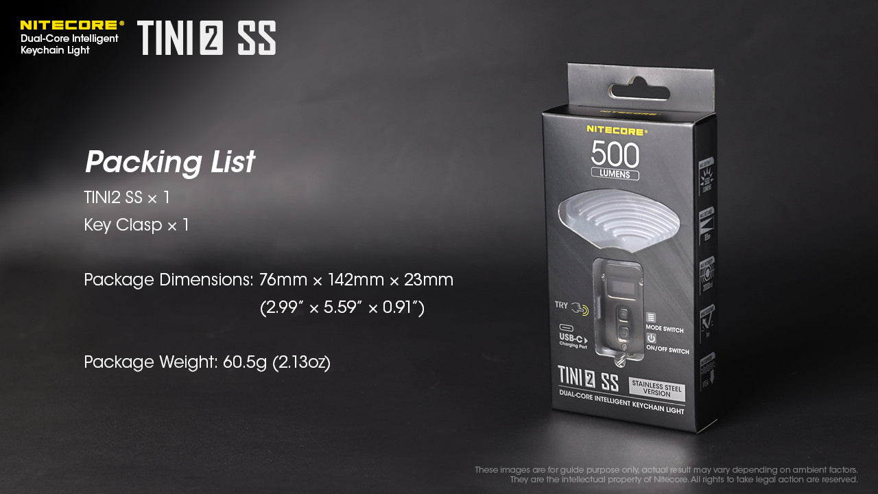 Nitecore TINI 2 Stainless Steel 500Lumens Rechargeable Keychain Flashlight