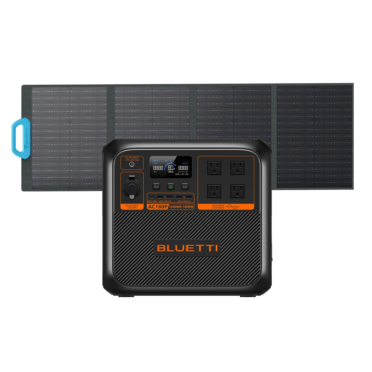 BLUETTI AC180P Portable Power Station 1152Wh LiFePO4 LFP Surge AC Solar Generator (1800W/2700W)