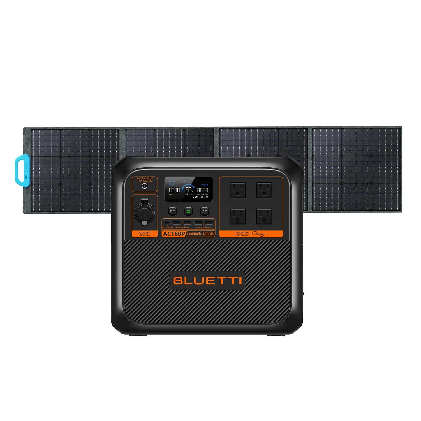 BLUETTI AC180P Portable Power Station 1152Wh LiFePO4 LFP Surge AC Solar Generator (1800W/2700W)