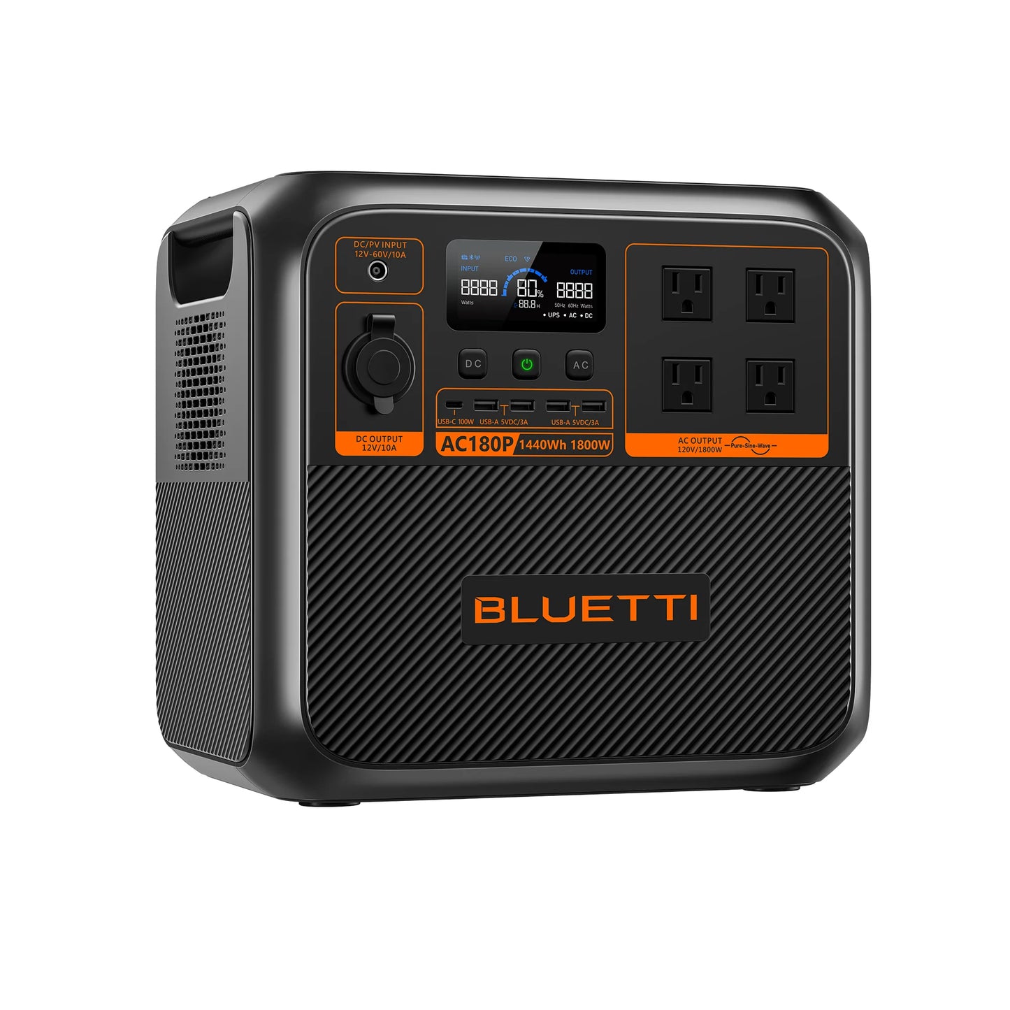 BLUETTI AC180P Portable Power Station 1152Wh LiFePO4 LFP Surge AC Solar Generator (1800W/2700W)