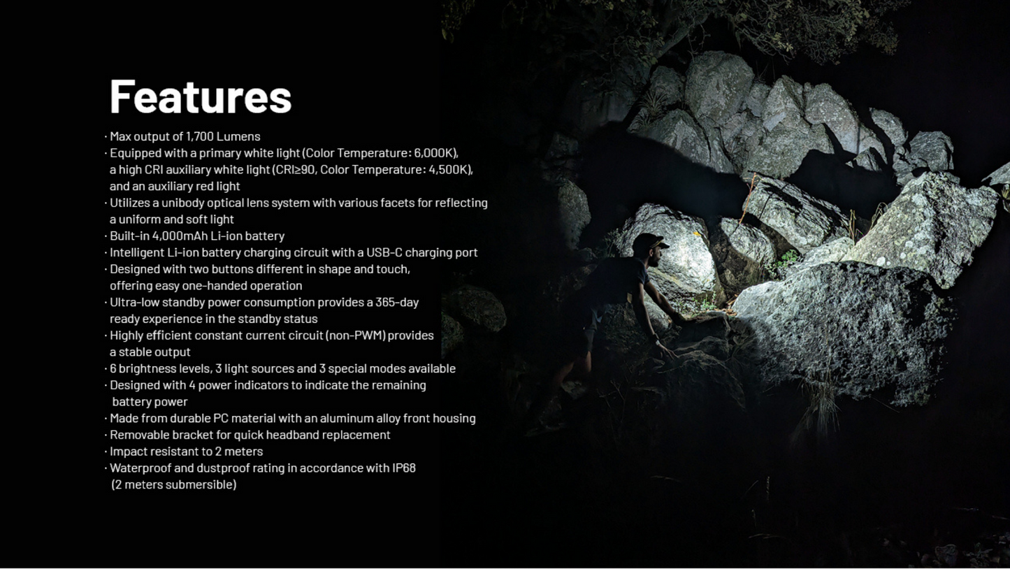 Nitecore NU45 NiteLab UHE LEDs 1700L CW Rechargeable Headlamp