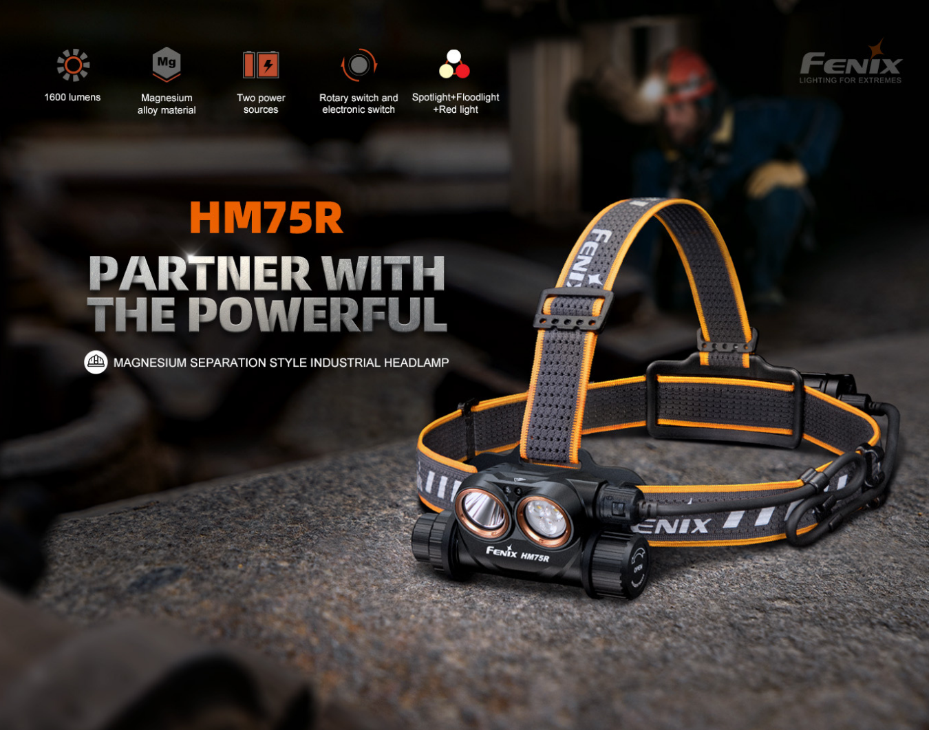 Fenix HM75R Luminus SST40 CW LED 1600L Luminus SST20 NW LED Red Light Rechargeable Headlamp