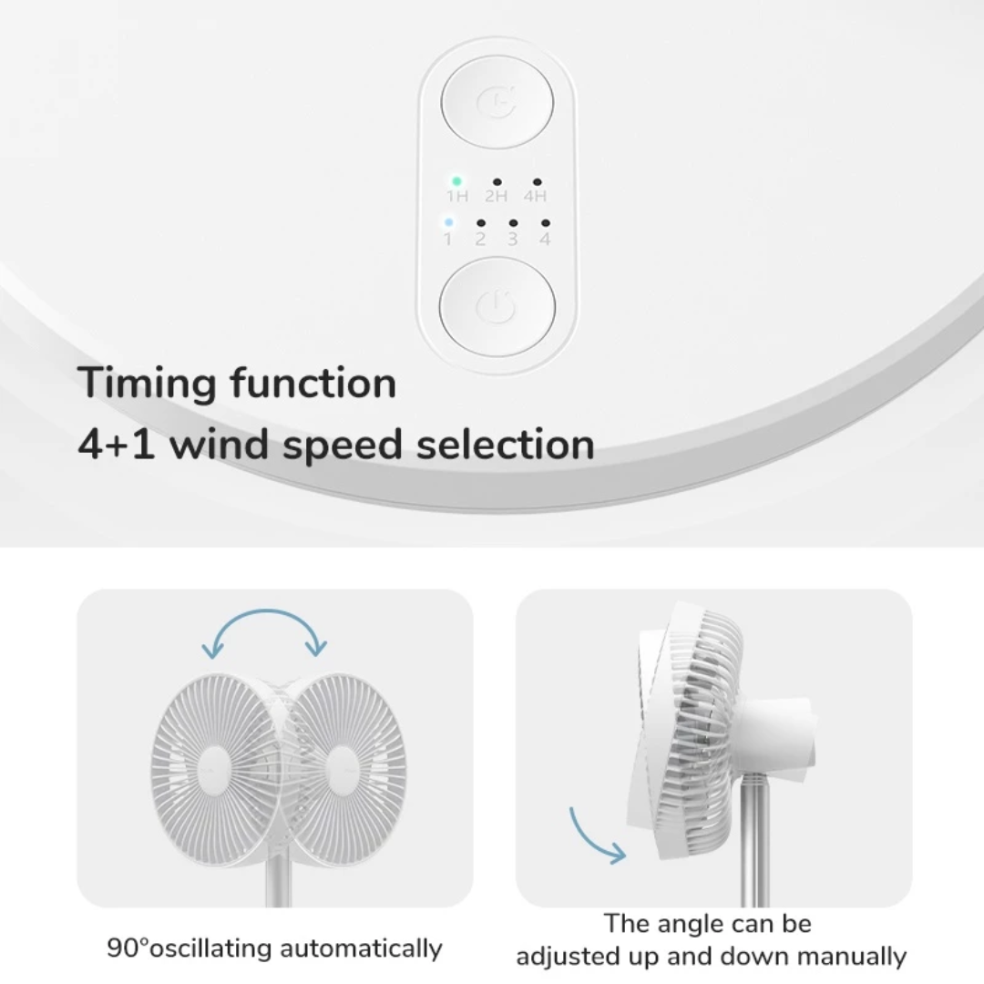 JISULIFE Rechargeable Fan Table USB Stand Portable Oscillating Extendable Fan (8000mAh)