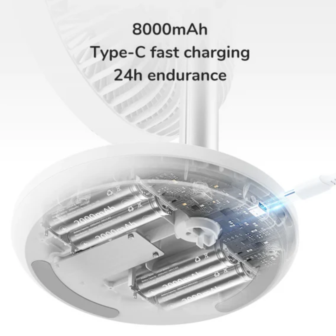 JISULIFE Rechargeable Fan Table USB Stand Portable Oscillating Extendable Fan (8000mAh)