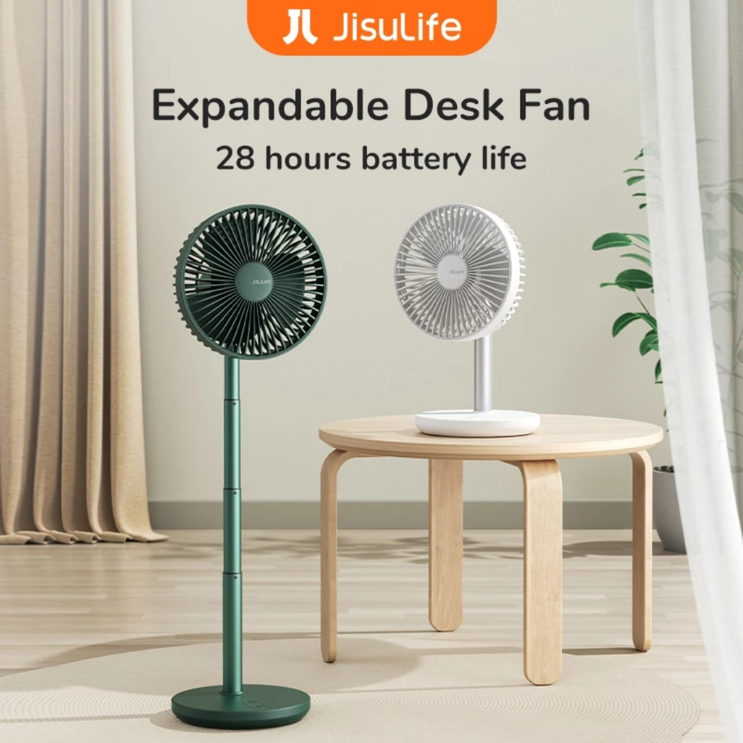 JISULIFE Rechargeable Fan Table USB Stand Portable Oscillating Extendable Fan (8000mAh)