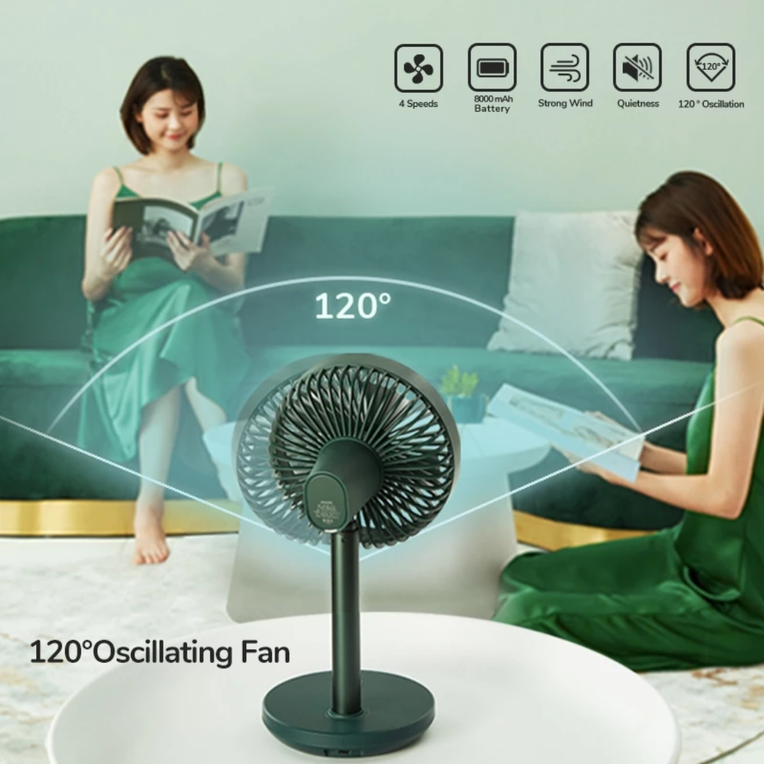 JISULIFE Rechargeable Fan Table USB Stand Portable Oscillating Extendable Fan (8000mAh)