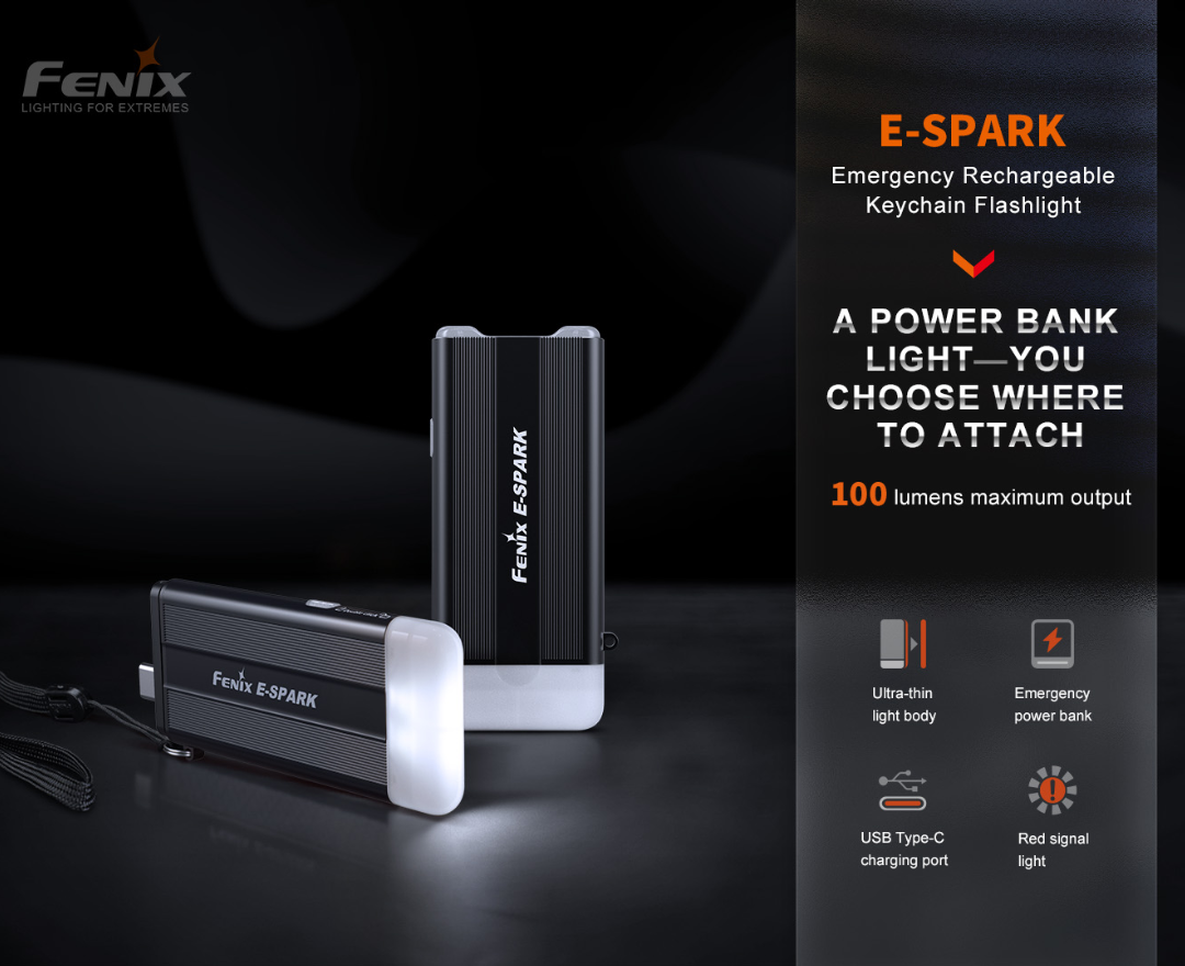 Fenix E-Spark LED 100L Emergency Rechargeable Keychain Flashlight