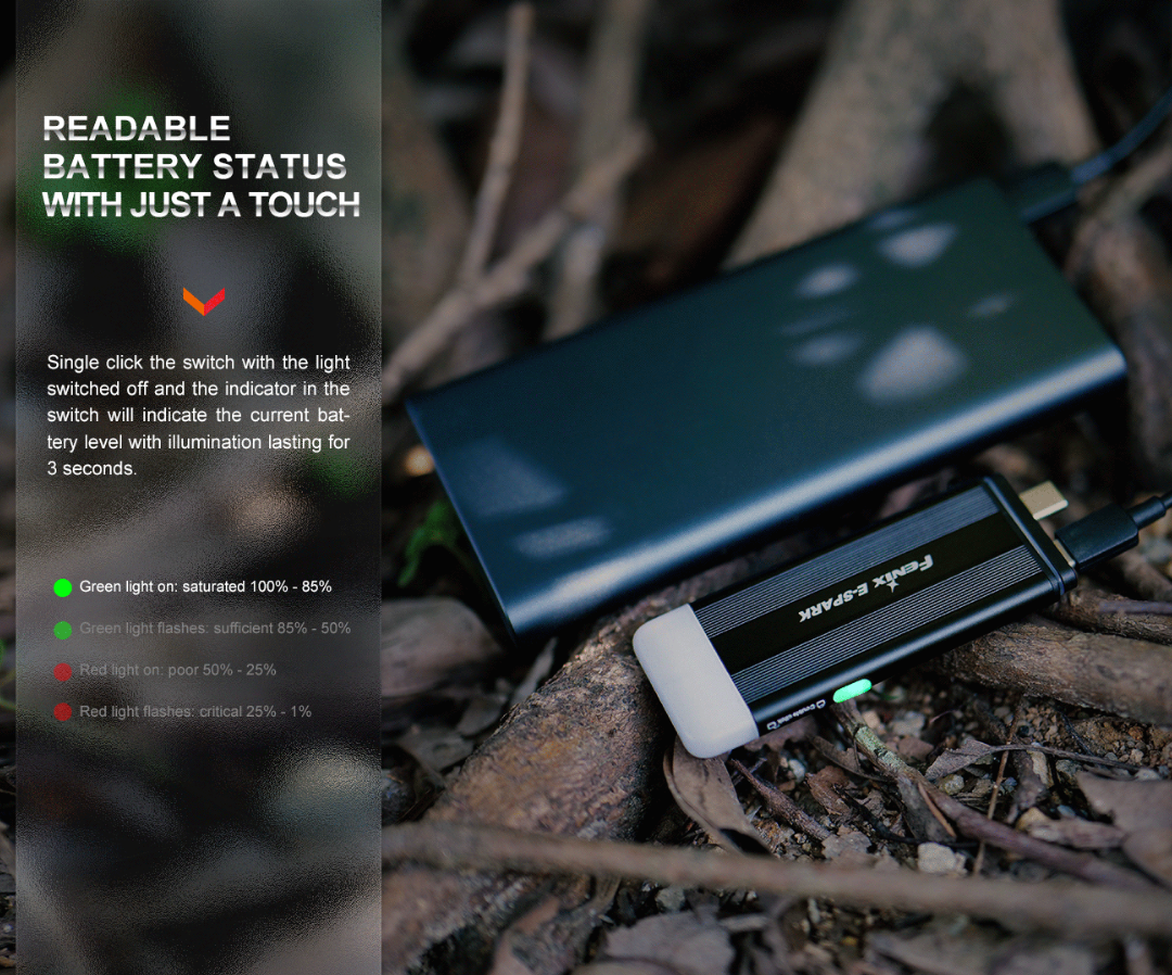 Fenix E-Spark LED 100L Emergency Rechargeable Keychain Flashlight