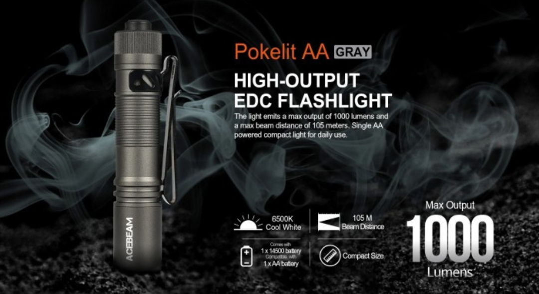 Acebeam Pokelit AA 6500K 1000 Lumens LED USB Rechargeable EDC Flashlight