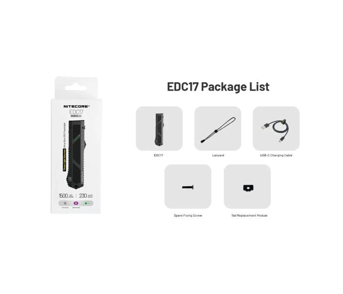 Nitecore EDC17 NiteLab UHi 25 LED 1500 Lumens EDC USB Rechargeable Flashlight