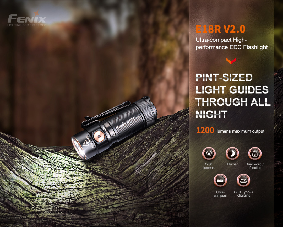 Fenix E18R V2.0 Luminus SST40 LED 1200L Rechargeable Flashlight