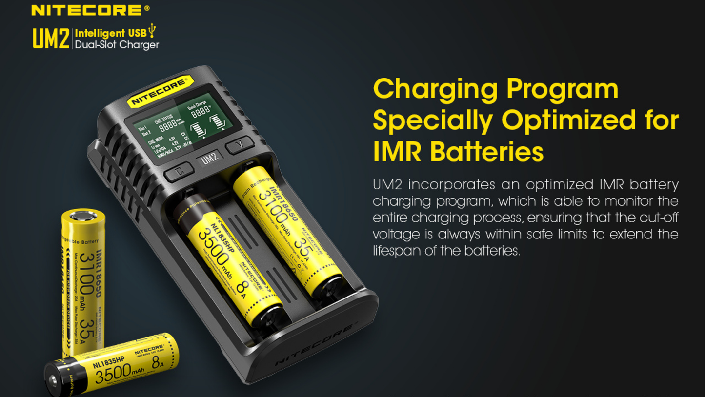 Nitecore UM2 Intelligent USB Dual-Slot Li-ion Battery Charger