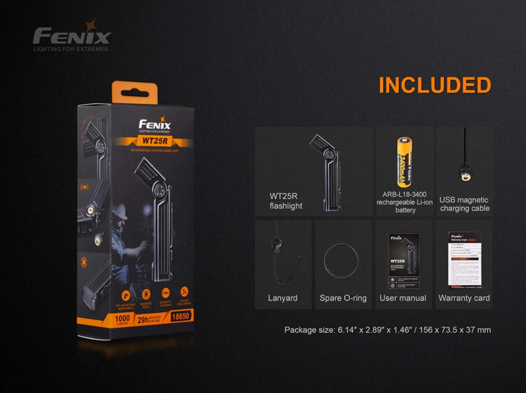 Fenix WT25R CREE XP-L HI LED 1000L Rechargeable Pivoting Work Flashlight