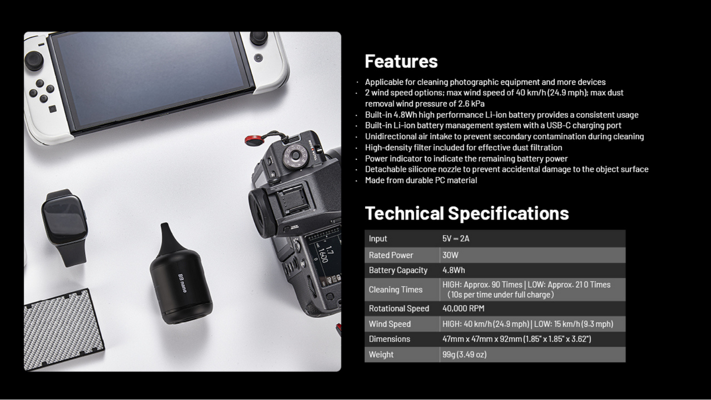 Nitecore BB Nano Rechargeable Air Duster with Vacuum Extension Kit NIA007