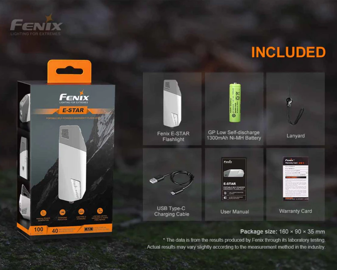 Fenix E-Star LED 100L Portable Hand-Pressing Emergency Rechargeable Flashlight
