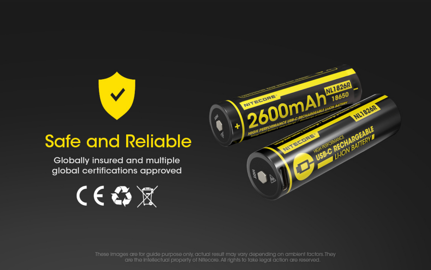 Nitecore 18650 2600mAh 3.6V Type-C Rechargeable Li-ion Battery NL1826R