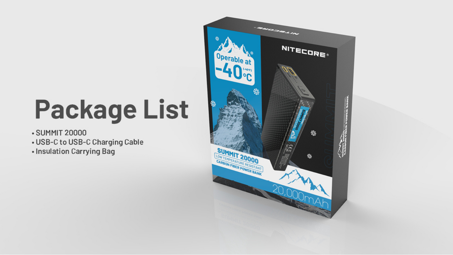 Nitecore SUMMIT 20000 Low Temperature (-40°C) Resistant Lightweight QC 3.0 PD USB-C 20000mAh Power Bank