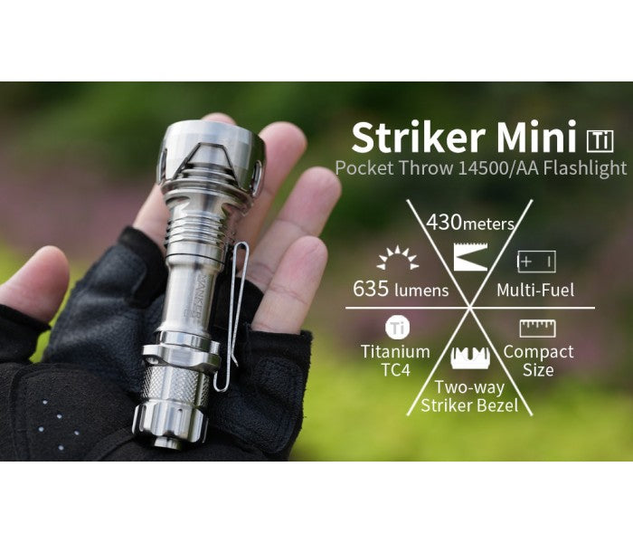 Manker Striker Mini Ti TITANIUM STONEWASH Osram KW CSLNM1.TG LED 635L Rechargeable Pocket Tactical Flashlight