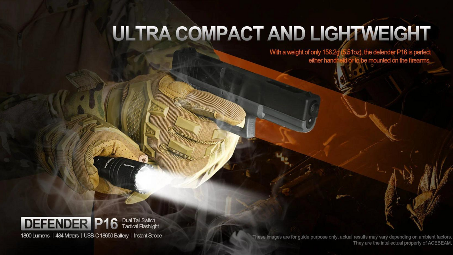 Acebeam P16 Luminus SFT40 LED 1800 Lumens Tactical Flashlight