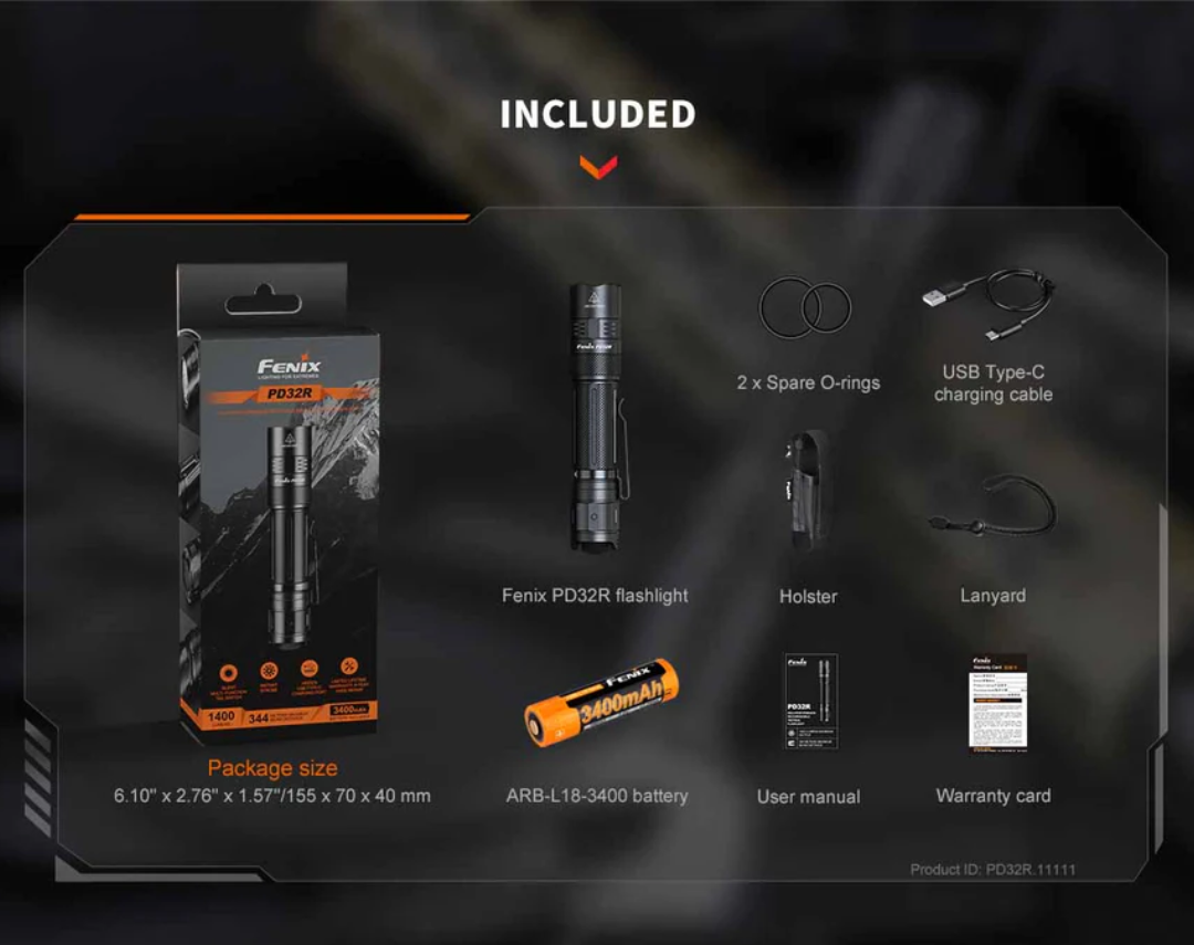 Fenix PD32R Luminus SFT40 LED 1400L USB-C Rechargeable Flashlight