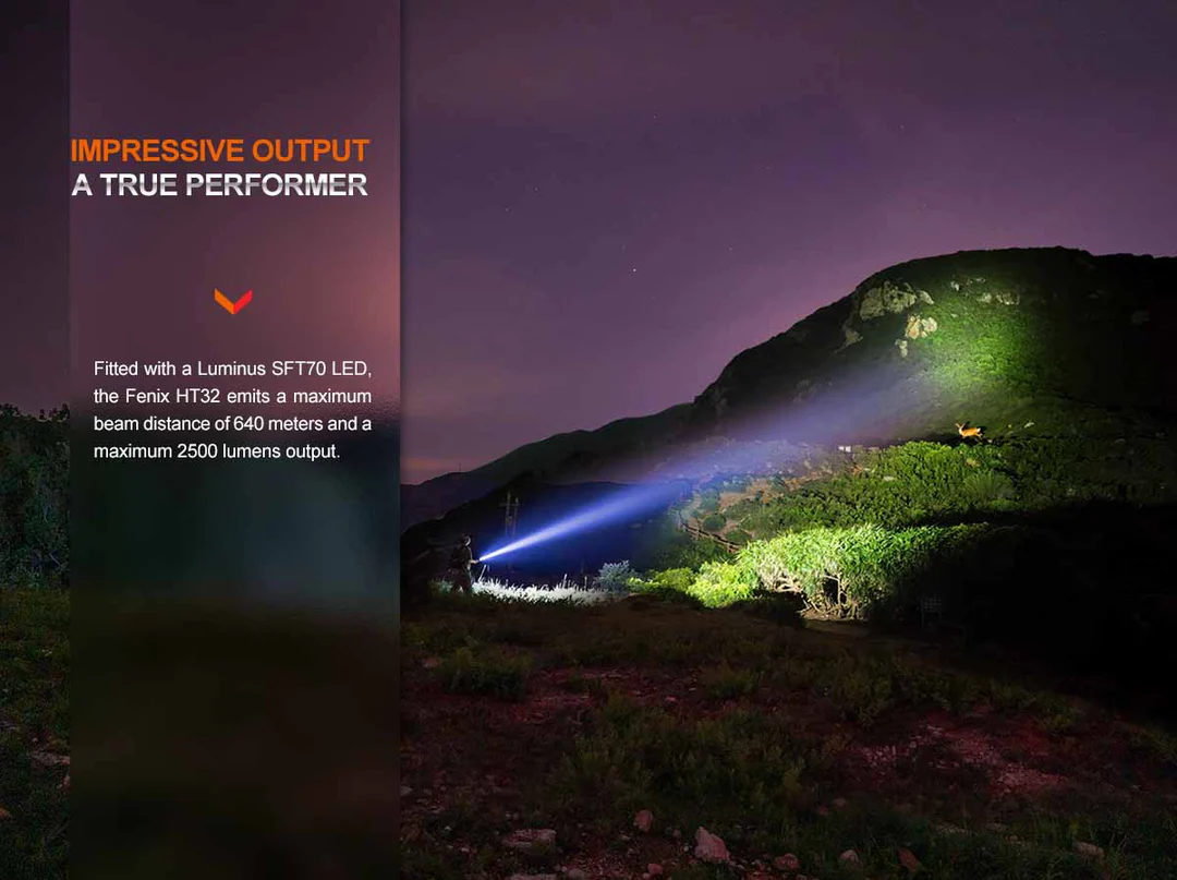 Fenix HT32 SFT70 CW, SFT20 RA Red & SFT20 CG Green LED 2500L Rechargeable Outdoor Hunting Flashlight
