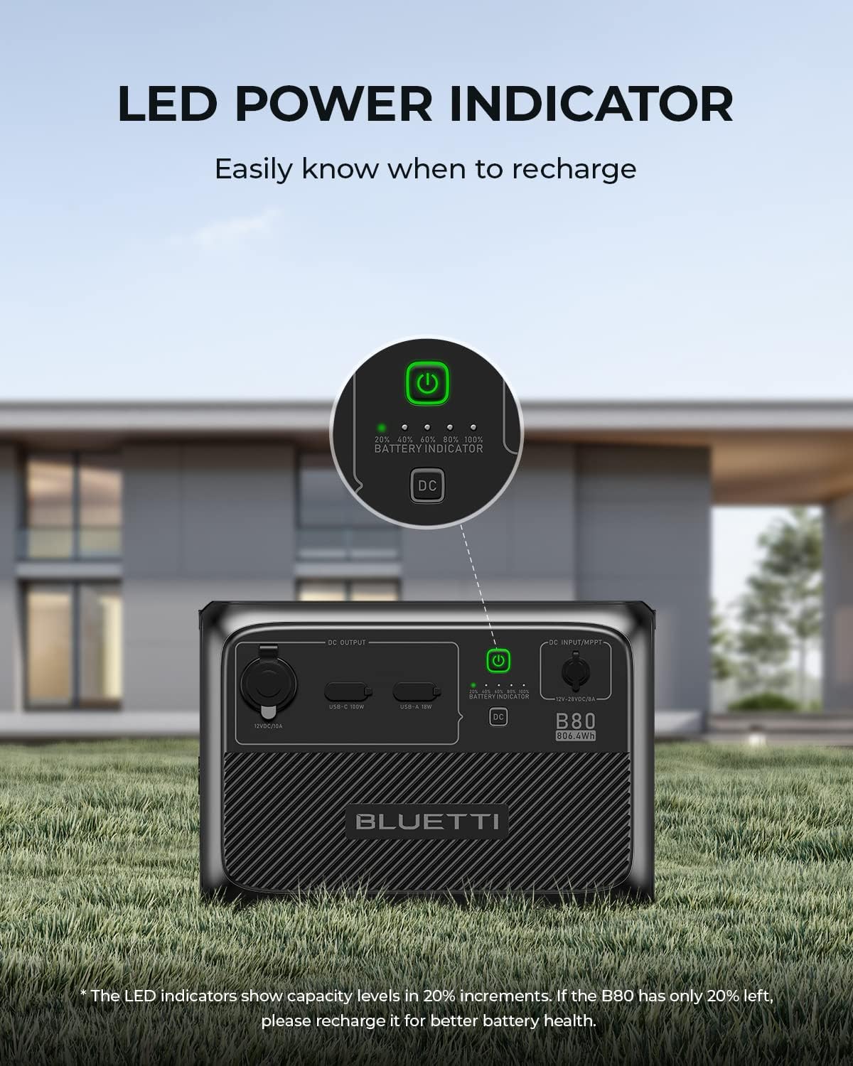 BLUETTI B80 Portable Power Station 806Wh LiFePO4 Expansion Battery AC Solar Generator