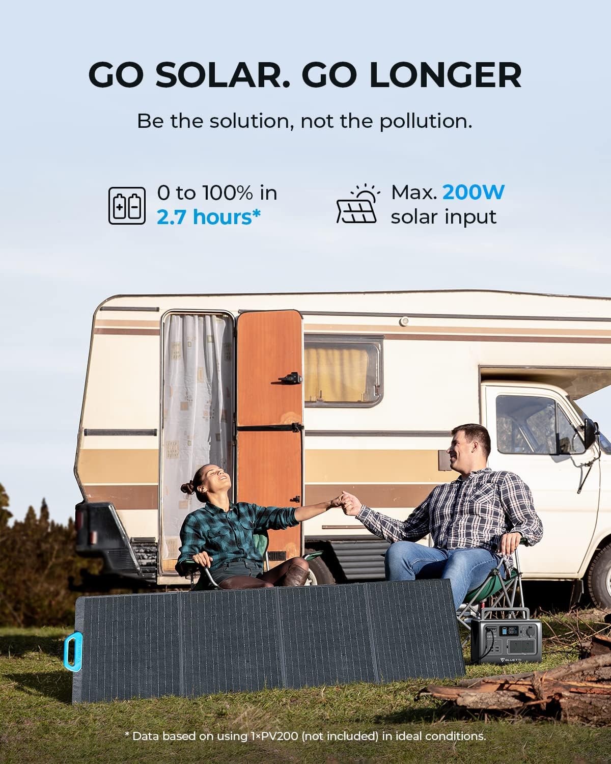 BLUETTI EB55 Portable Power Station 537Wh LiFePO4 Battery Surge AC Solar Generator (700W/1400W)