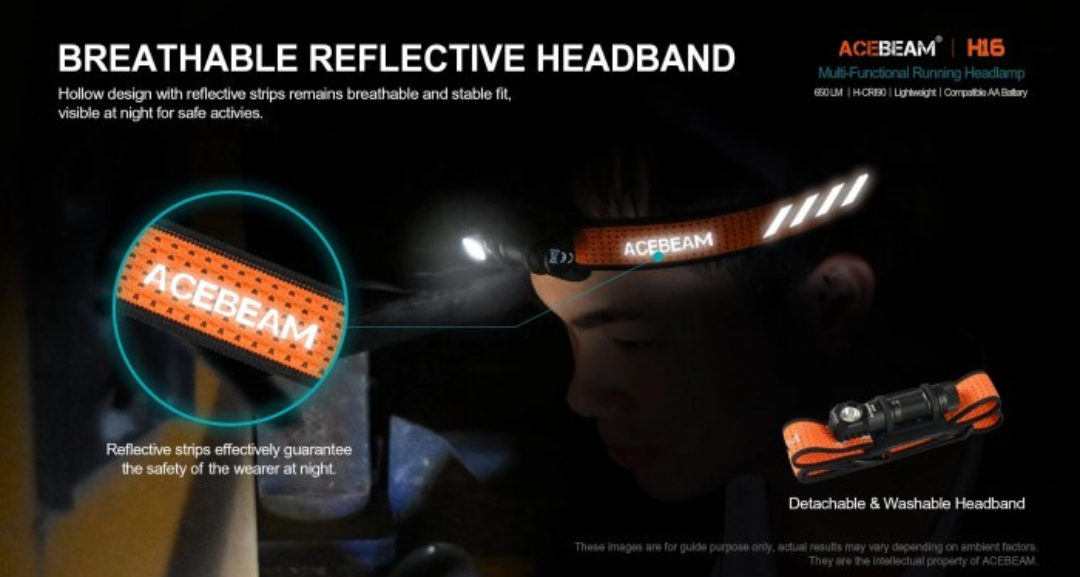 Acebeam H16 Black Neutral White LED 650 Lumens USB Rechargeable Headlamp