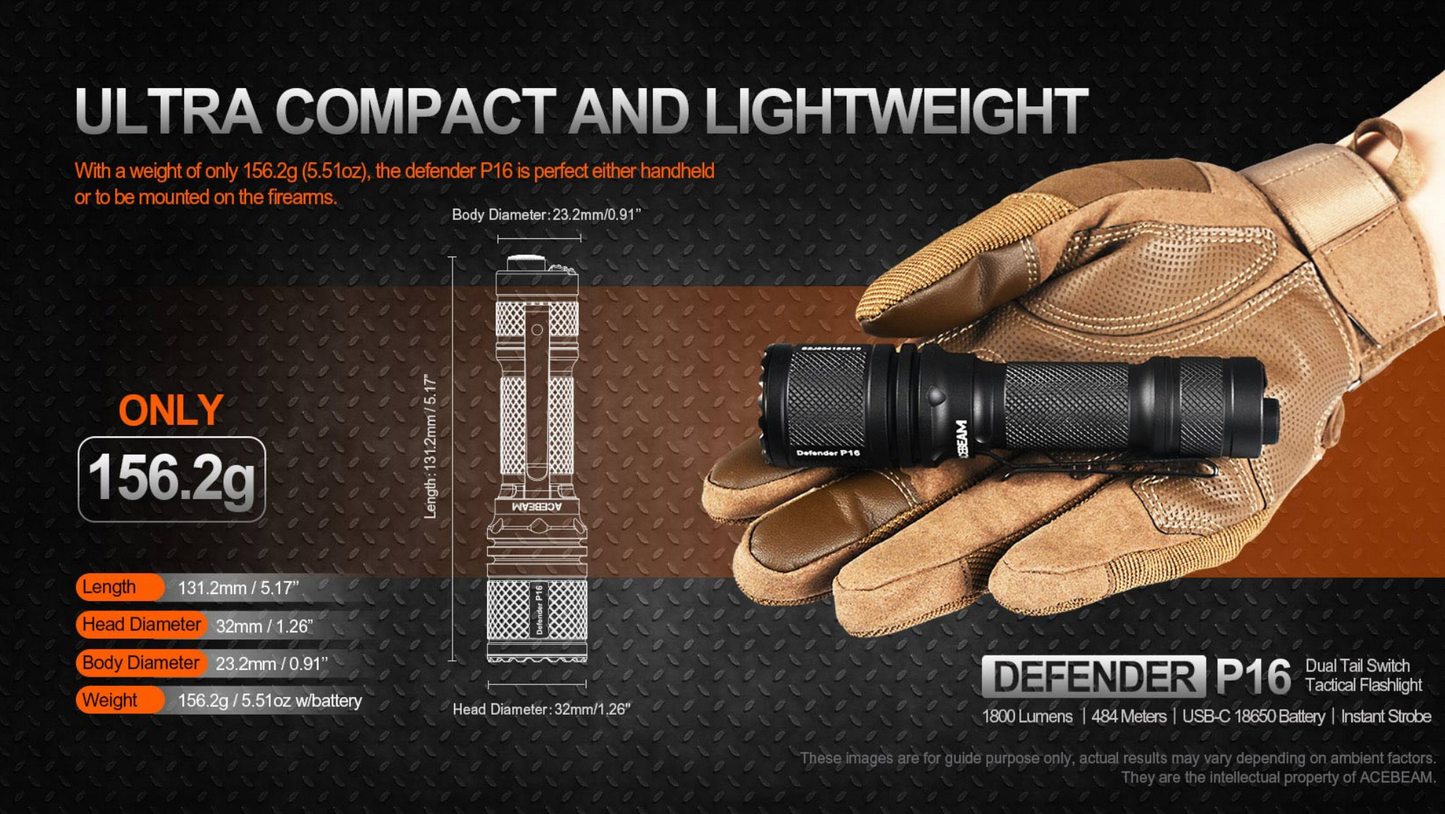 Acebeam P16 Luminus SFT40 LED 1800 Lumens Tactical Flashlight