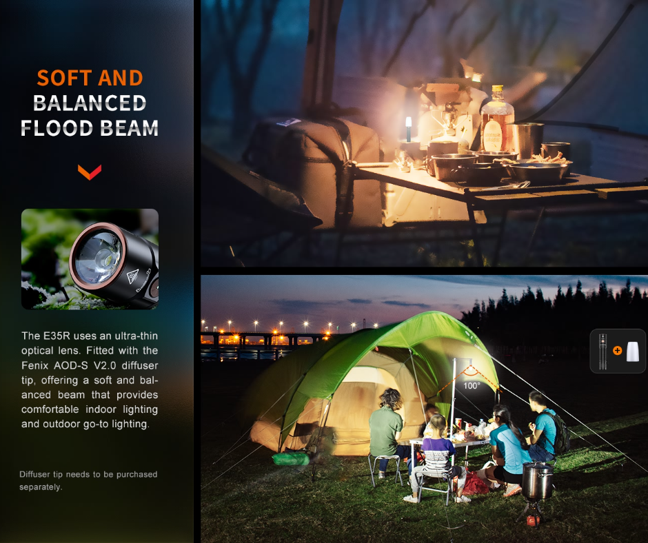 Fenix E35R + AOD-S V2.0 Diffuser Kit 3100L Rechargeable Flashlight