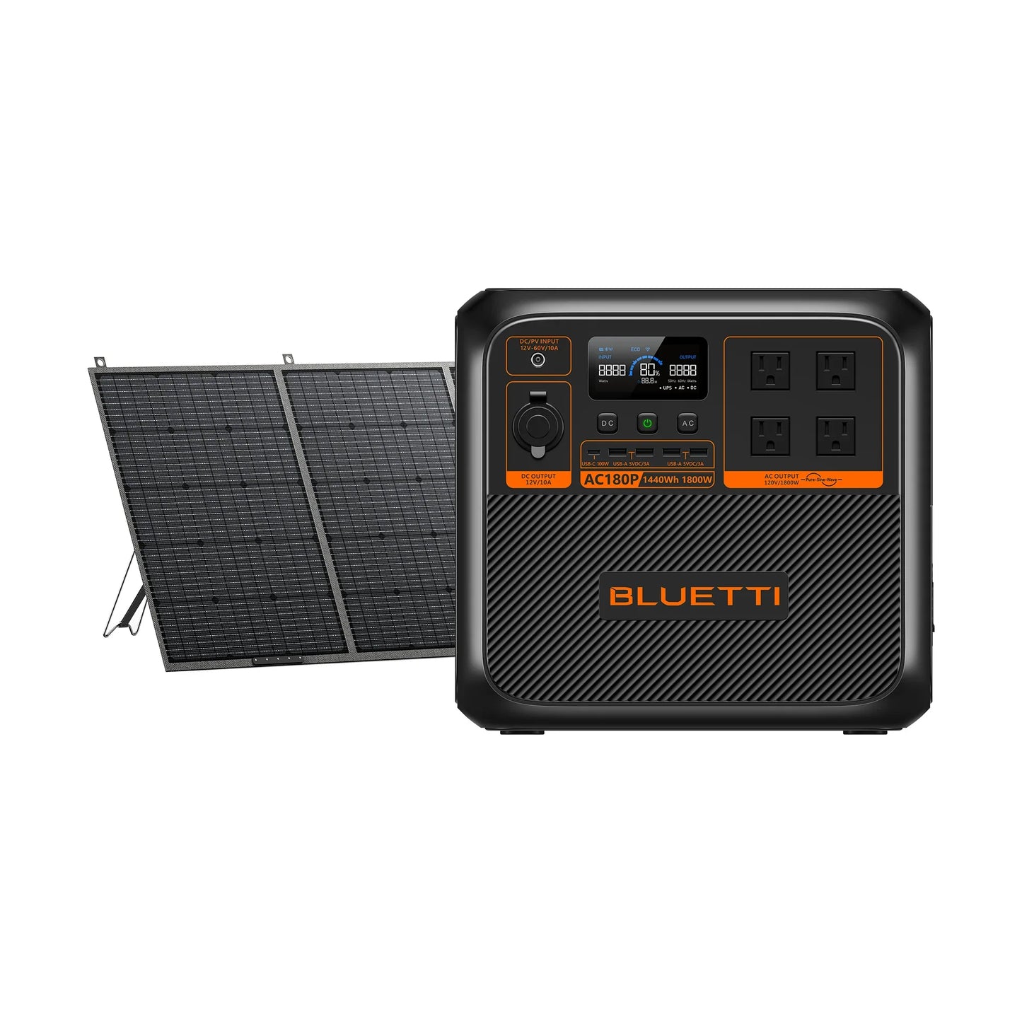 BLUETTI AC180P Portable Power Station 1152Wh LiFePO4 LFP Surge AC Solar Generator (1800W/2700W)