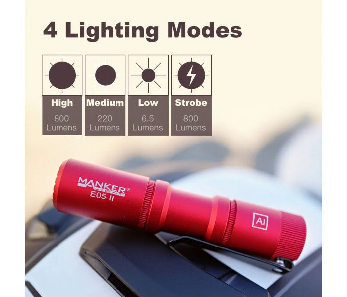 Manker E05 II NW RED Neutral White LED 800L Rechargeable EDC Flashlight