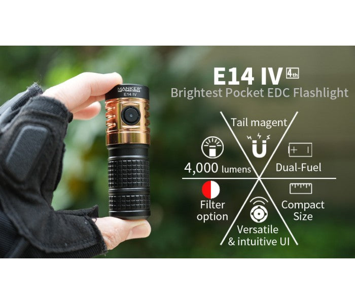 Manker E14 IV Nichia 519A NW Neutral White CRI90 LED 3000L Rechargeable Flashlight