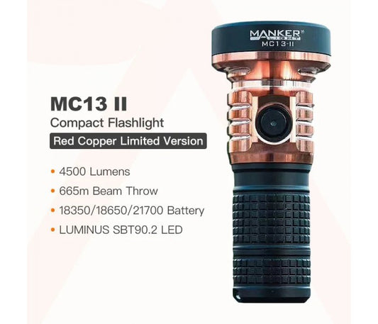 Manker MC13 II Cu Limited Edition Copper & Alu Luminus SBT90.2 Cool White LED 4500L USB Rechargeable Flashlight